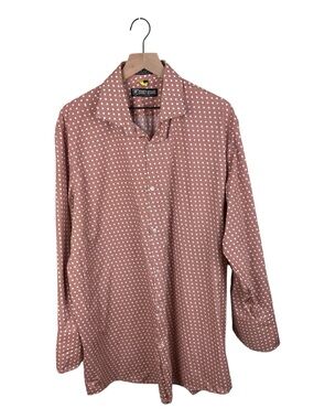 Stacy Adams Men's French Cuff Button Up Dress Shirt Size 18 34/35 Brown Dot